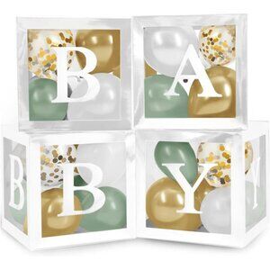 Baby Shower Boxes Balloon Set Gender Reveal Party Decorations White Sage Gold 44